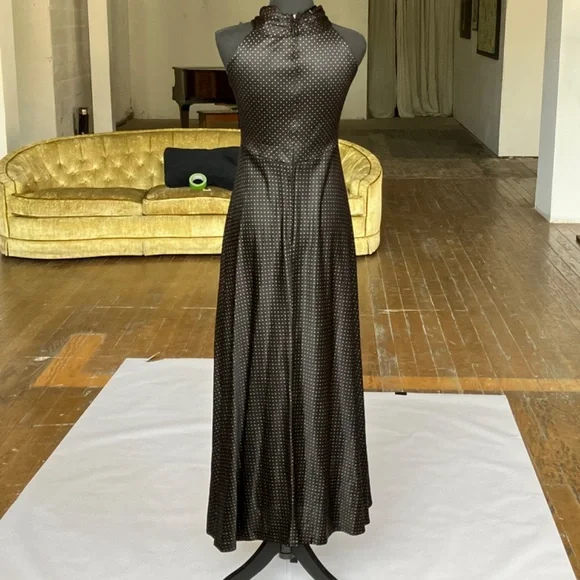 Handmaid vintage black and gold polka maxi length dress - Picture 13 of 14